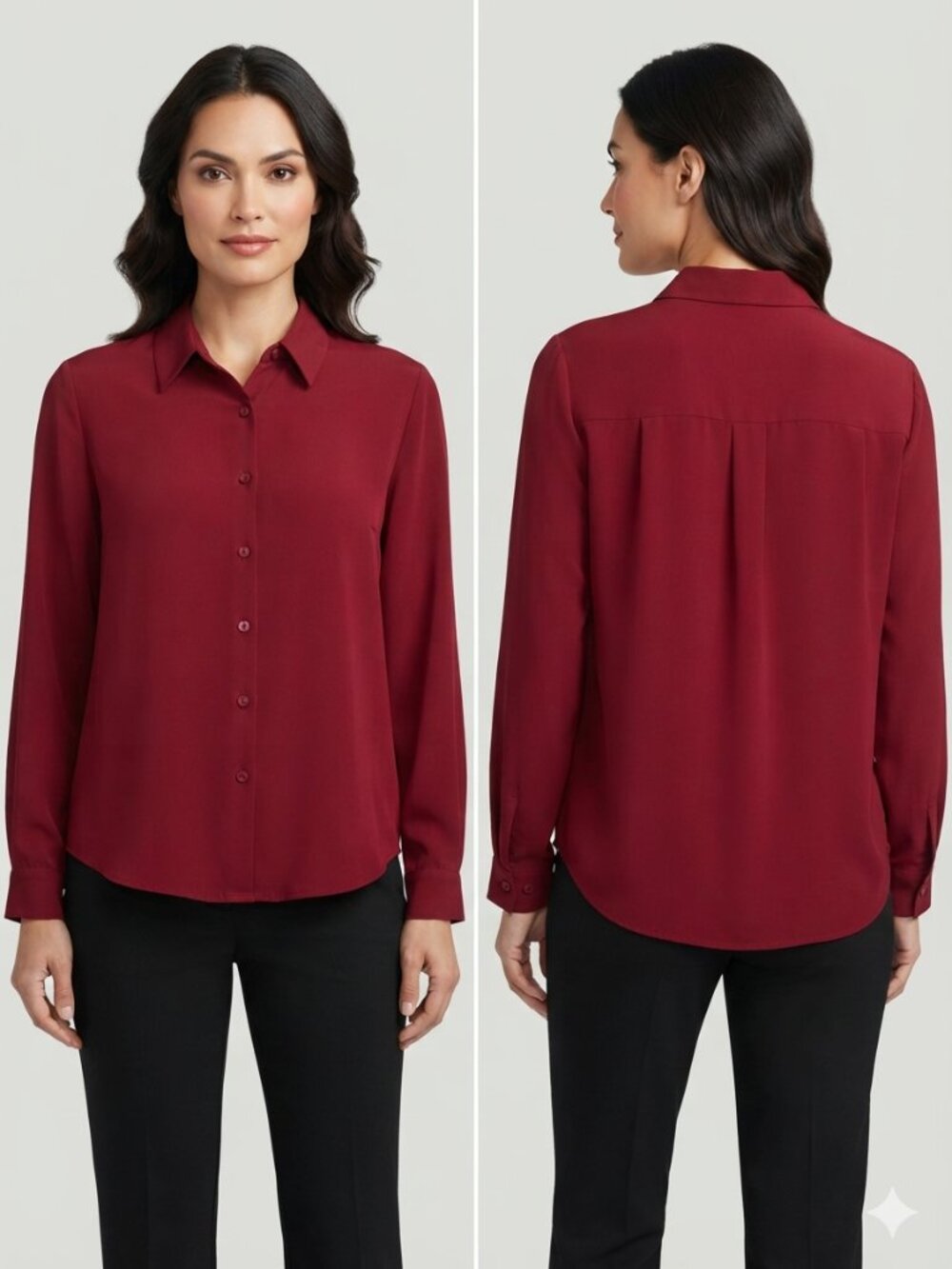Liz Clairborne Petite Collection Women's Long Sleeve Button Down Burgundy 8P